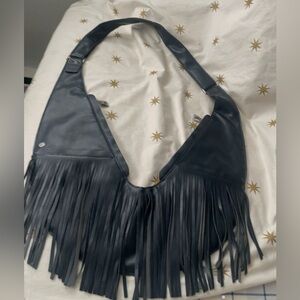SASH Faux Leather Fringe Crossbody Bag Blue Blaze
